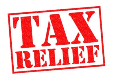 Red text reading "Tax Relief" on a white background