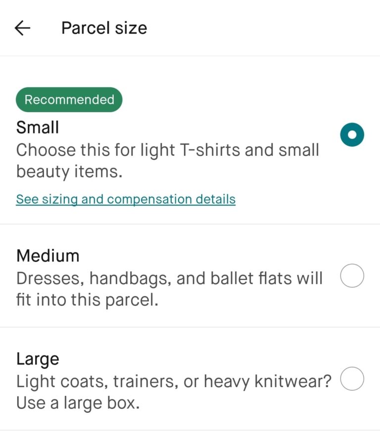 Choosing the right size parcel when selling on vinted