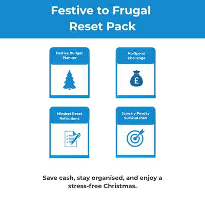 over page of the Festive to Frugal Reset Pack – a private downloadable planner for subscribers to help manage Christmas spending and start the new year frugally.