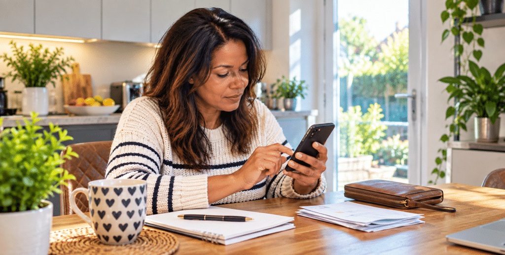 Woman checking Company Shop UK membership eligibility on her phone