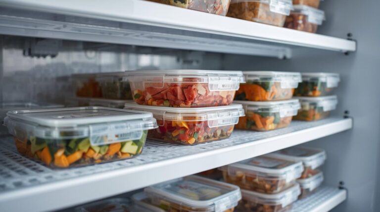 Freezer stocked with neatly labelled batch-cooked meals