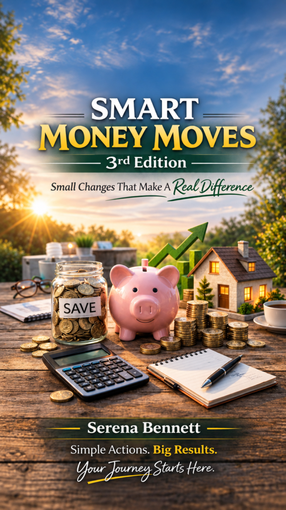 Smart Money Moves 3rd Edition book by Serena Bennett displayed on a wooden coffee table.
