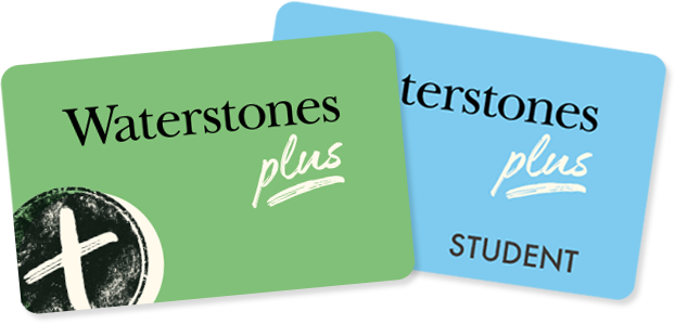 Waterstones Plus logo with a blue and white design featuring the Waterstones logo.