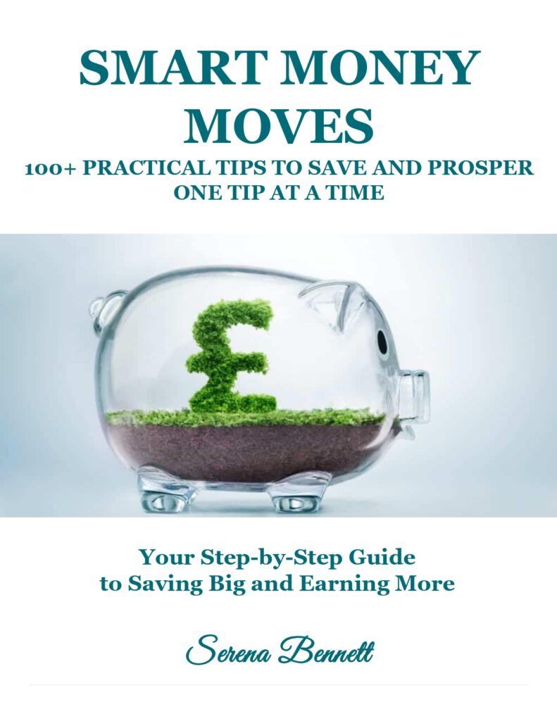 mart Money Moves book cover by Serena Bennett, featuring a piggy bank with a currency symbol made of greenery.