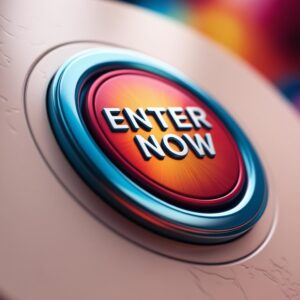 A brightly colored "Enter Now" button with bold, playful typography, designed to grab attention and encourage participation in a competition.