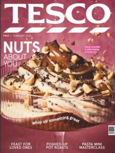 Cover of Tesco Magazine featuring a vibrant and engaging design, showcasing a mix of lifestyle, food, and shopping content.