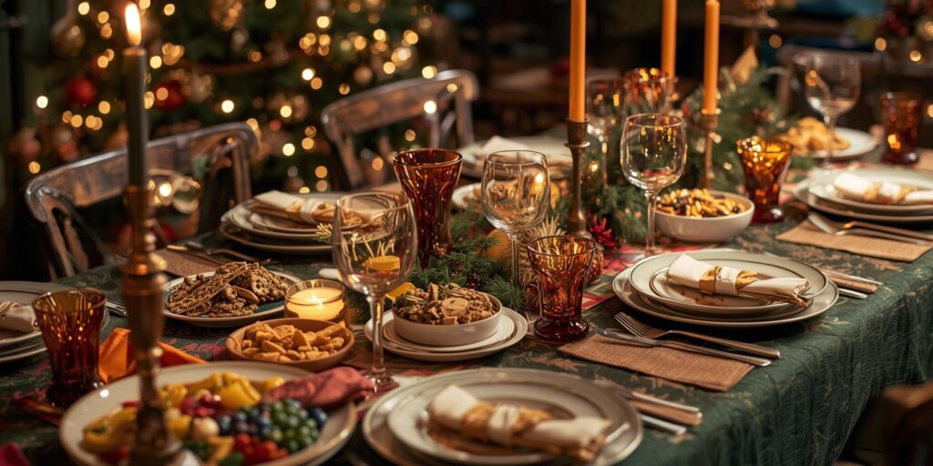 Christmas food on a table prepared on a festive budget