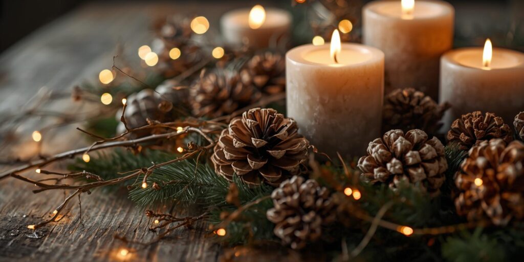 Homemade Christmas decorations made from natural items