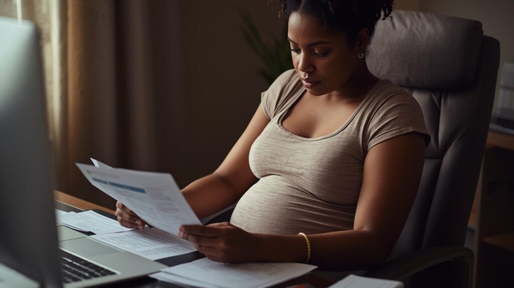 checking maternity pay paperwork and finances