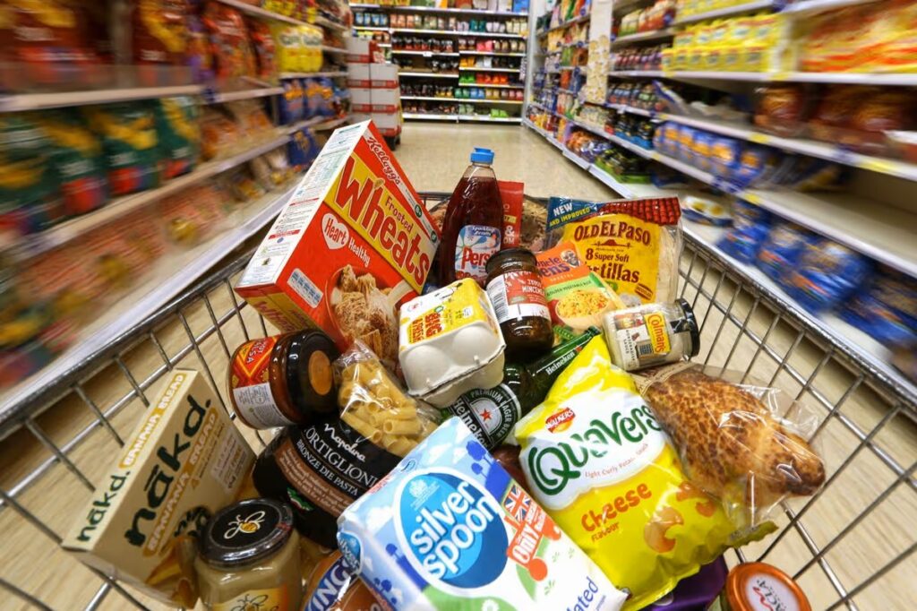 UK supermarket shelves showing food affected by rising prices and cost of living