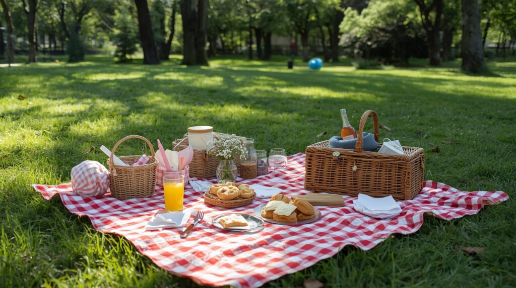 outdoor picnic showing affordable celebrations with simple food