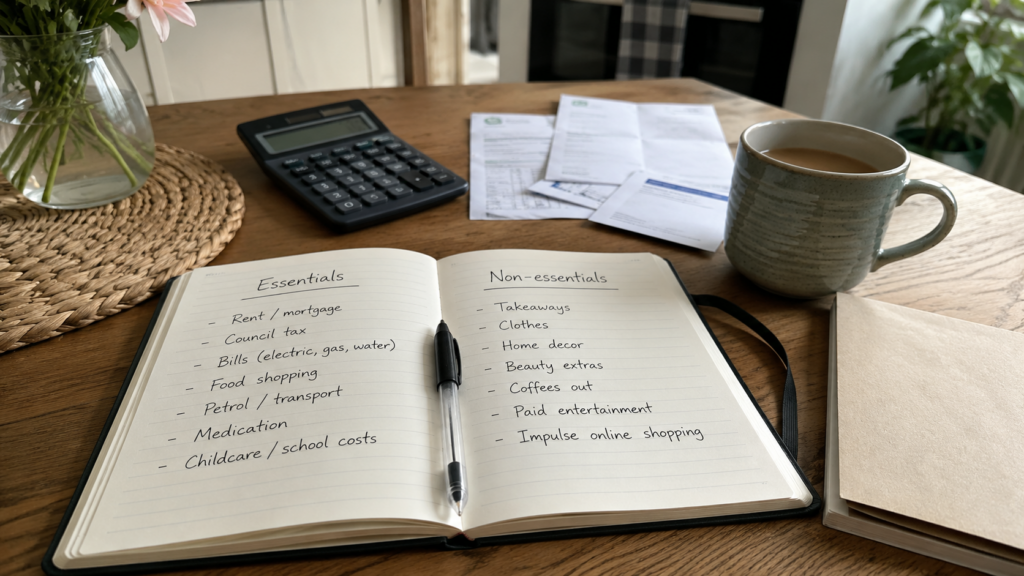 No-spend month rules list showing essential and non-essential spending categories