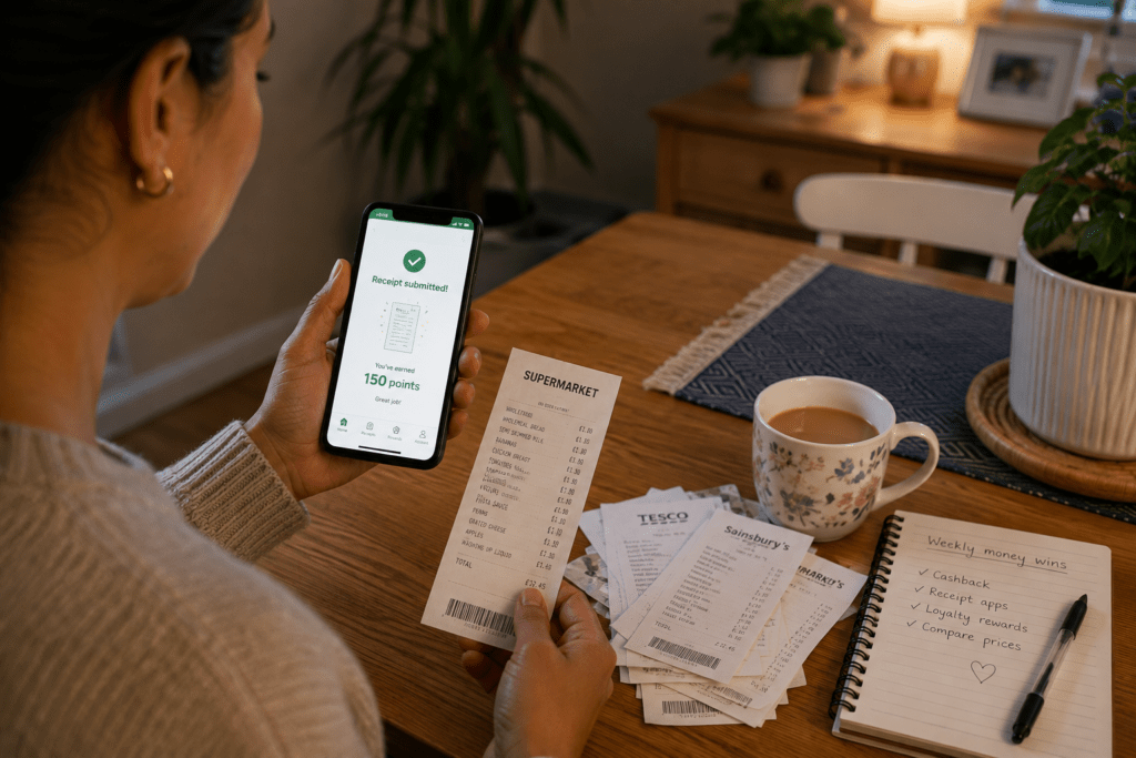 Shopper making receipt scanning apps part of their weekly money-saving routine