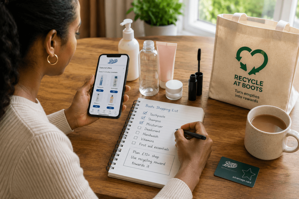 Planning a £10 shop before claiming Boots recycling rewards