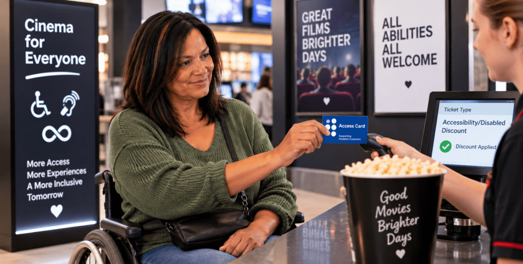 Disability cinema discounts and companion tickets for disabled visitors in the UK