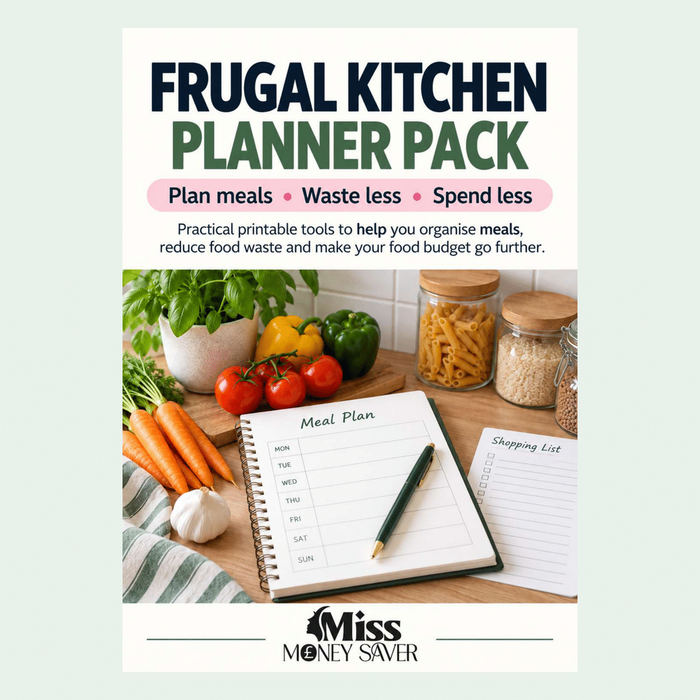 Frugal Kitchen Planner Pack free printable to help you plan meals, reduce food waste, organise your kitchen and save money.